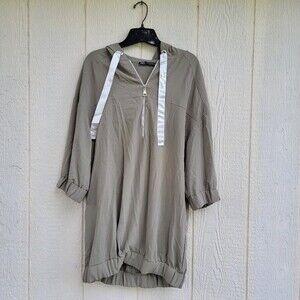 womens zara 1/4 zip pullover gray hooded jacket short sleeve  sz xs oversized